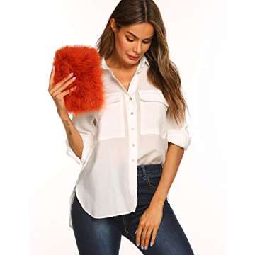 expouch Women Marabou Feather Clutch Bag Evening Handbag with Detachable Chain Strap Wedding Cocktail Party Bag (Orange)