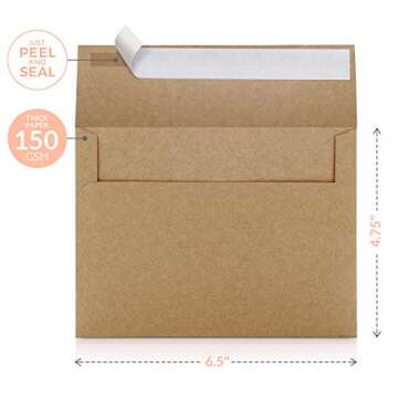 Sweetzer & Orange A6 Envelopes for 4x6 Cards. (50 with Box). Brown Envelopes Self Seal. Luxury 150gsm Plain Kraft Envelopes For Greeting Card Envelopes, Invitation Envelope and Postcard Envelopes