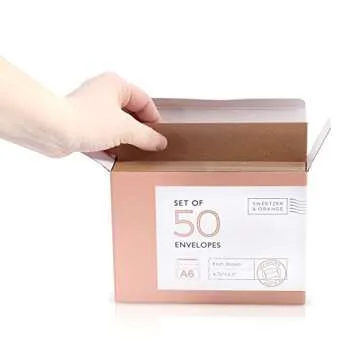 Sweetzer & Orange A6 Envelopes for 4x6 Cards. (50 with Box). Brown Envelopes Self Seal. Luxury 150gsm Plain Kraft Envelopes For Greeting Card Envelopes, Invitation Envelope and Postcard Envelopes