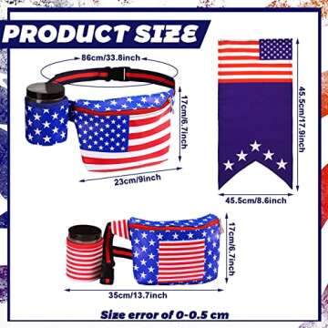 Sweetude 2 Pcs Patriotic Fanny Pack American Flag 4th of July Fanny Pack Red White Blue Fanny Pack w...