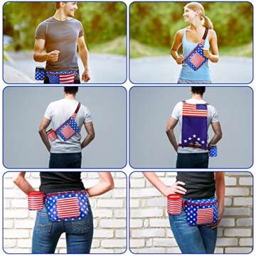 Sweetude 2 Pcs Patriotic Fanny Pack American Flag 4th of July Fanny Pack Red White Blue Fanny Pack with American Flag Cape Suspenders and Drink Holder Belt 4th of July Accessories for Man Women