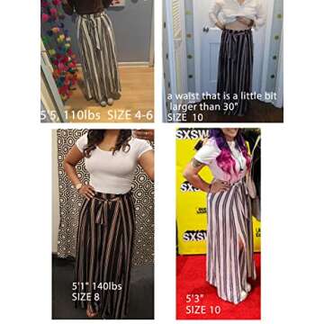 Simplee Women s Elegant Striped Split High Waisted Belted Flowy Wide Leg Pants White Stripe 1/7 Medium 8