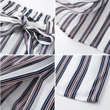 Simplee Women s Elegant Striped Split High Waisted Belted Flowy Wide Leg Pants White Stripe 1/7 Medium 8