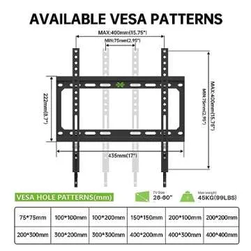 USX MOUNT Fixed TV Wall Mount with Low Profile for Most 26-60 Inch LED, LCD and Flat Screen TVs, TV Mount Bracket with VESA Up to 400x400mm and Weight Capacity 99lbs,and Space Saving TV Bracket