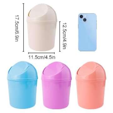 SITAKE 2 Pcs Plastic Mini Wastebasket Trash Can with Swing Lid with 120 Trash Bags, Tiny Desktop Was...