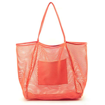 HOXIS Mesh Beach Tote - Affordable & Stylish Large Coral Shoulder Handbag