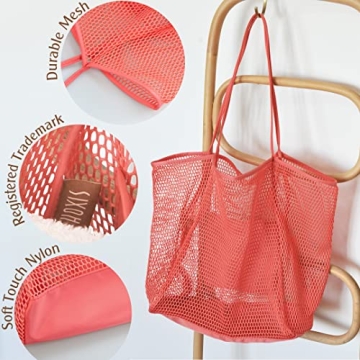 HOXIS Mesh Beach Tote Stylish Large Coral Shoulder Bag