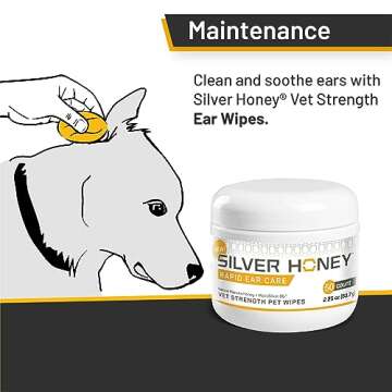 Absorbine Silver Honey Rapid Ear Care Vet Strength Pet Wipes, 50ct, Manuka Honey & MicroSilver BG