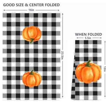 LXOMILL Buffalo Plaid Fall Kitchen Towels, Pumpkin Dish Towels, Farmhouse Fall Decorations for Kitch...