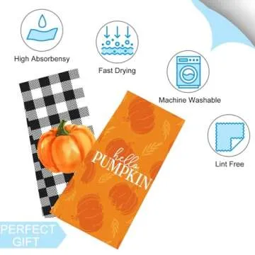 LXOMILL Fall Kitchen Towels - Pumpkin Dish Towels Set of 2