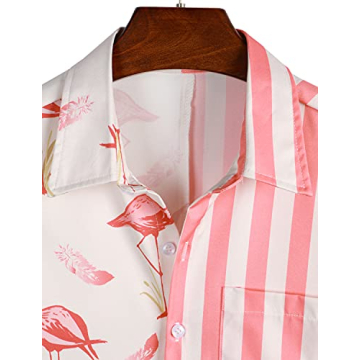 VATPAVE Hawaiian Flamingo Shirt for Men Summer Style