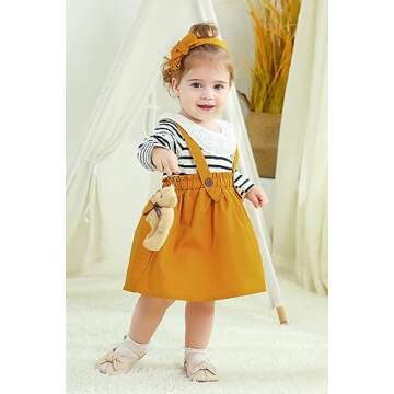 YOUNGER STAR Infant Baby Girl Fall Outfits Romper Jumpsuit Strap Skirt Clothes Set Baby Girl Clothing (6-12 Months,Yellow & Jumpsuit)