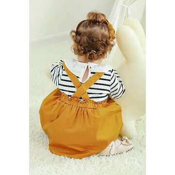 YOUNGER STAR Infant Baby Girl Fall Outfits Romper Jumpsuit Strap Skirt Clothes Set Baby Girl Clothing (6-12 Months,Yellow & Jumpsuit)