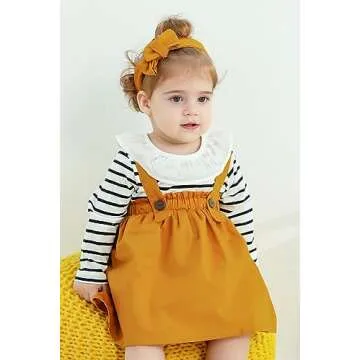 YOUNGER STAR Infant Baby Girl Fall Outfits Romper Jumpsuit Strap Skirt Clothes Set Baby Girl Clothing (6-12 Months,Yellow & Jumpsuit)