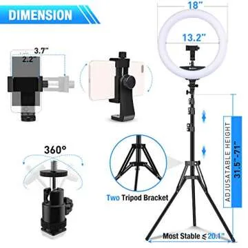Yesker Ring Light 18" Wireless Remote LCD Screen with Tripod Stand 65W LED Ringlight Bi-Color 3200-5500K CRI≥95 for Portrait Live Stream Photography Tiktok Video Zoom Meeting Online Teaching