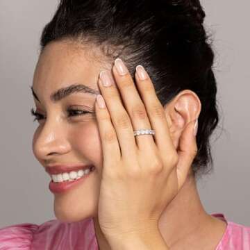 PAVOI Rhodium Plated Cubic Zirconia Love Ring - 4mm Stackable Bands for Women - Gold Eternity Rings,...