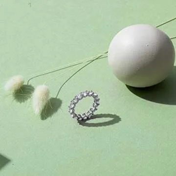 PAVOI Rhodium Plated Cubic Zirconia Love Ring - 4mm Stackable Bands for Women - Gold Eternity Rings, Size 5