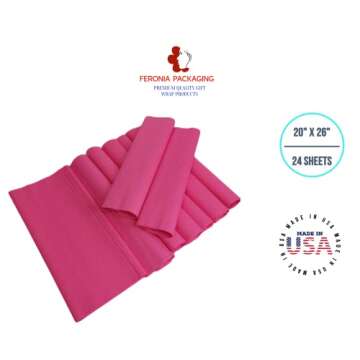 Hot Pink Tissue Paper Squares, Bulk 24 Sheets, Premium Gift Wrap and Art Supplies for Birthdays, Hol...