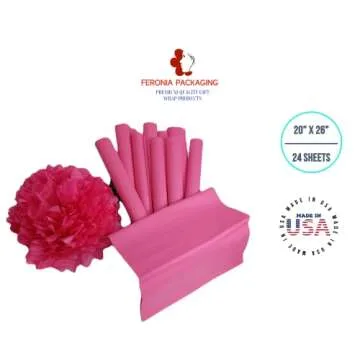 Hot Pink Tissue Paper Squares, Bulk 24 Sheets, Premium Gift Wrap and Art Supplies for Birthdays, Holidays, or Presents by Feronia packaging, Large 20 Inch x 26 Inch