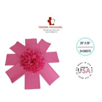 Hot Pink Tissue Paper Squares, Bulk 24 Sheets, Premium Gift Wrap and Art Supplies for Birthdays, Holidays, or Presents by Feronia packaging, Large 20 Inch x 26 Inch