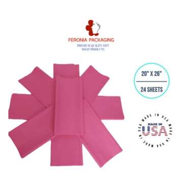 Hot Pink Tissue Paper Squares, Bulk 24 Sheets, Premium Gift Wrap and Art Supplies for Birthdays, Holidays, or Presents by Feronia packaging, Large 20 Inch x 26 Inch