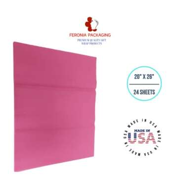 Hot Pink Tissue Paper Squares, Bulk 24 Sheets, Premium Gift Wrap and Art Supplies for Birthdays, Holidays, or Presents by Feronia packaging, Large 20 Inch x 26 Inch