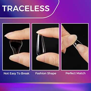 600PCS Coffin Fake Nails, Traceless False Nail Tips Clear Acrylic Full Cover Long Ballerina Artifici...