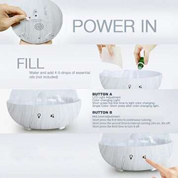 Cool Mist Humidifiers - Essential Oil Diffusers with 7 Lighting Options - Auto Shut Off Humidifiers for Bedroom, Home & Office
