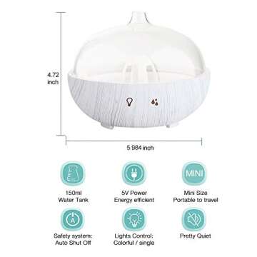 Cool Mist Humidifiers - Essential Oil Diffusers with 7 Lighting Options - Auto Shut Off Humidifiers for Bedroom, Home & Office