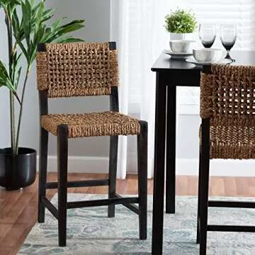 bali & pari Alise Seagrass, Boho Counter Height Chair for Kitchen & Dining, Natural Wicker Bar Stool...