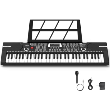61 keys keyboard piano, Electronic Digital Piano with Built-In Speaker Microphone, Sheet Stand and P...