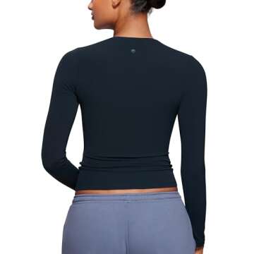 CRZ YOGA Long Sleeve Shirts for Women Soft Crew Neck Fall Basic Tight Tops Fitted Casual Going Out T-Shirts True Navy Small