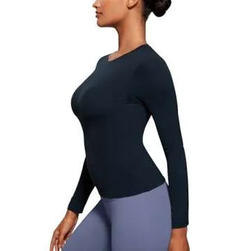 CRZ YOGA Long Sleeve Shirts for Women Soft Crew Neck Fall Basic Tight Tops Fitted Casual Going Out T-Shirts True Navy Small