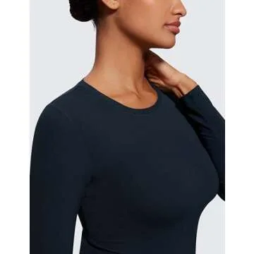 CRZ YOGA Long Sleeve Shirts for Women Soft Crew Neck Fall Basic Tight Tops Fitted Casual Going Out T-Shirts True Navy Small