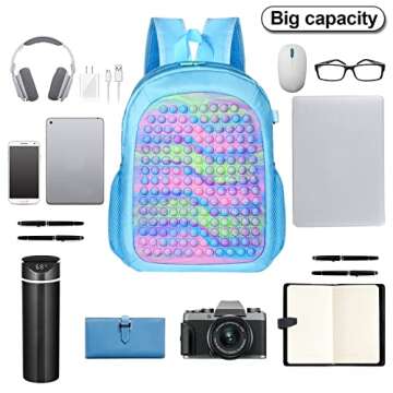 Gigilli Pop School Backpack for Girls, Rainbow Lightweight Girls Pop Bookbag Backpack for School, Large Capacity Elementary Schoolbag for School Supplies Valentines Birthday Back to School Gifts