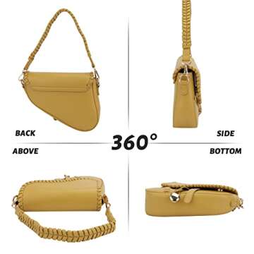 Ynport Black Saddle Bag Purse for Women Trendy Leather Crossbody Bag Small Shoulder Handbags Satchel