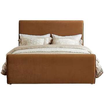 Meridian Furniture SloanSaddle-K Sloan Collection Modern | Contemporary Velvet Upholstered King Bed with Rich Soft Saddle Velvet, Curved Headboard and Footboard, 82" W x 96" D x 45" H, Saddle, King