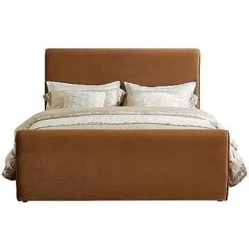 Meridian Furniture SloanSaddle-K Sloan Collection Modern | Contemporary Velvet Upholstered King Bed with Rich Soft Saddle Velvet, Curved Headboard and Footboard, 82" W x 96" D x 45" H, Saddle, King