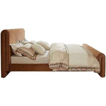 Meridian Furniture SloanSaddle-K Sloan Collection Modern | Contemporary Velvet Upholstered King Bed with Rich Soft Saddle Velvet, Curved Headboard and Footboard, 82" W x 96" D x 45" H, Saddle, King