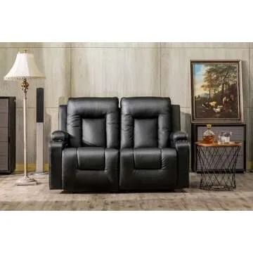 COMHOMA Leather Recliner Modern Loveseat Sofa, 2 Leather Recliner Chair,Modern Small Sofa Couch,2 Seater PU Loveseat,Modern Couches for Living Room with Drink Holders Living Room Chair Loveseat Sofa