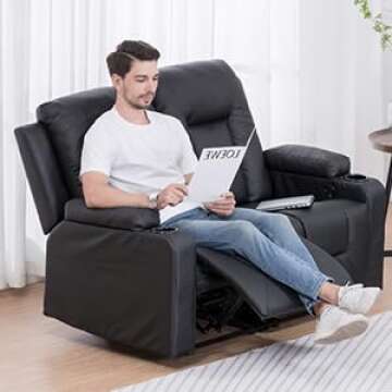 COMHOMA Leather Recliner Modern Loveseat Sofa, 2 Leather Recliner Chair,Modern Small Sofa Couch,2 Seater PU Loveseat,Modern Couches for Living Room with Drink Holders Living Room Chair Loveseat Sofa