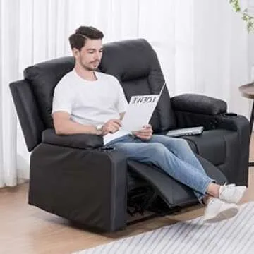 COMHOMA Leather Recliner Modern Loveseat Sofa, 2 Leather Recliner Chair,Modern Small Sofa Couch,2 Seater PU Loveseat,Modern Couches for Living Room with Drink Holders Living Room Chair Loveseat Sofa