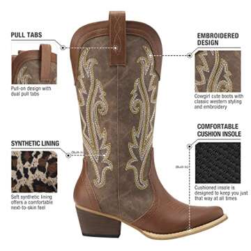 HISEA Rollda Cowboy Boots Women Western Boots Cowgirl Boots Ladies Pointy Toe Fashion Boots