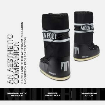 Moon Boot, Icon Nylon Insulated Slip On Snow Boots, 42/44 - Black