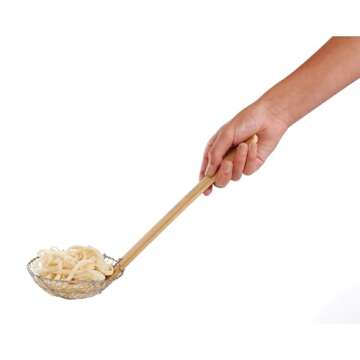Helen’s Asian Kitchen Spider Strainer | 5-Inch Stainless Steel Wire Mesh Ladle with Sustainable Wood Handle for Frying, Cooking, and Draining