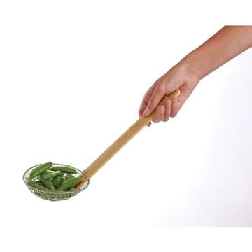 Helen’s Asian Kitchen Spider Strainer | 5-Inch Stainless Steel Wire Mesh Ladle with Sustainable Wood Handle for Frying, Cooking, and Draining