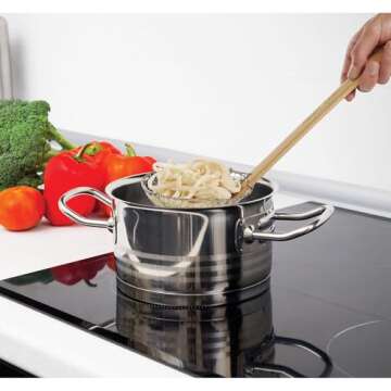 Helen’s Asian Kitchen Spider Strainer | 5-Inch Stainless Steel Wire Mesh Ladle with Sustainable Wood Handle for Frying, Cooking, and Draining