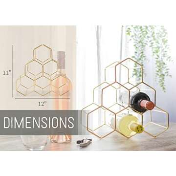 NAT & Jules Honeycomb Gold Tone Iron Metal Tabletop Wine Rack - Perfect for Kitchen Countertop, Pant...