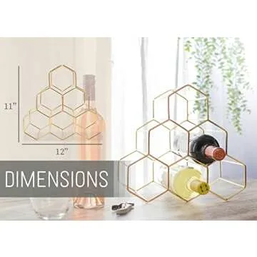 NAT & Jules Honeycomb Gold Tone Iron Metal Tabletop Wine Rack - Perfect for Kitchen Countertop, Pant...