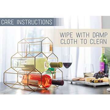 NAT & Jules Honeycomb Gold Tone Iron Metal Tabletop Wine Rack - Perfect for Kitchen Countertop, Pantry or Cabinets Display or Storage - Hold 6 Bottles, Gold Tone